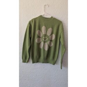 Witty Fox Smiley Face Sweater Trendy Knit Pullover Green‎ XS